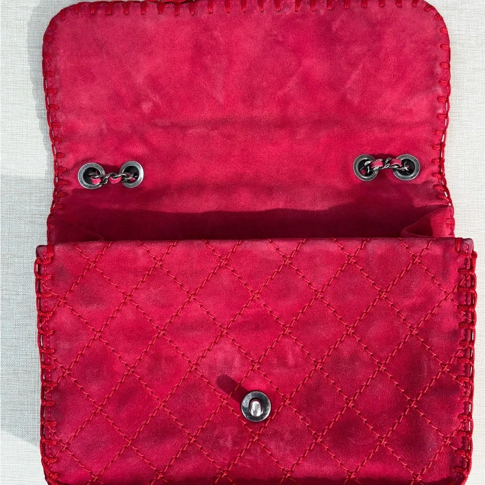 CHANEL Red Suede Whipstitched Classic Flap Medium SHW - Picture 12 of 17